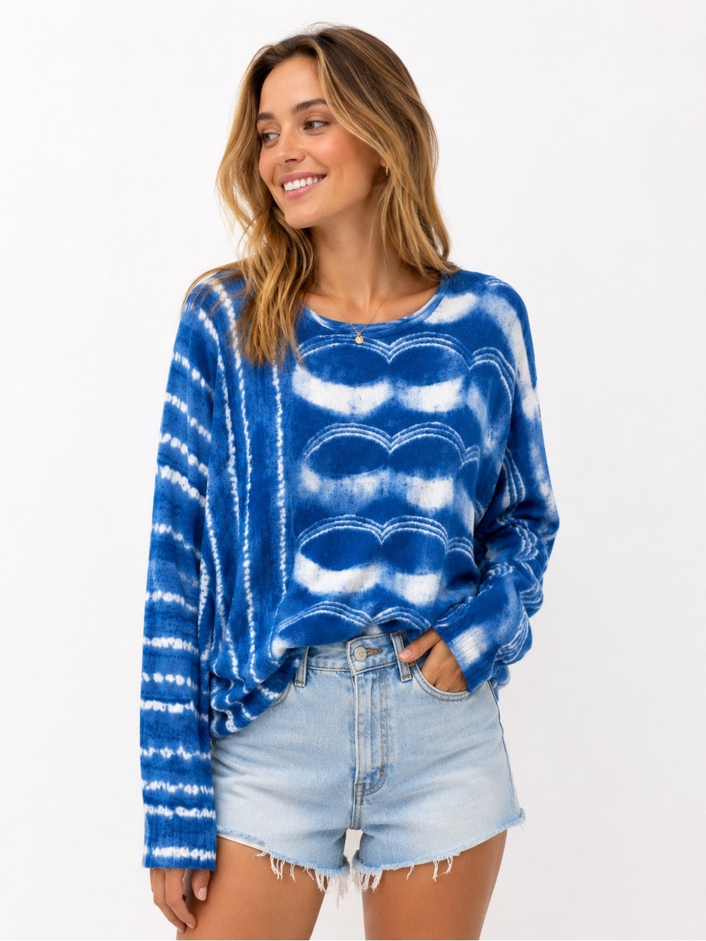 NIC+ZOE Blue Multi Tie Dye Knit Sweater Medium NWT Lightweight Pullover
